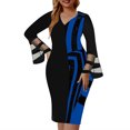 thumbnail image 2 of Wycnly Dresses for Women 2024 Sexy Mesh Patchwork Party Prom Formal Plus Size Wrap Dresses Long Sleeve V-Neck Color Patchwork Summer Midi Sun Dress Blue XXL Clearance Clothes, 2 of 4