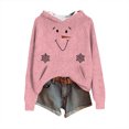 thumbnail image 2 of Women's Knit Christmas Snowman Printed Hooded Sweatshirt, Cute Long Sleeve Pullover Hoodie, Fall Winter Fashion Casual Top,Pink,XL, 2 of 5