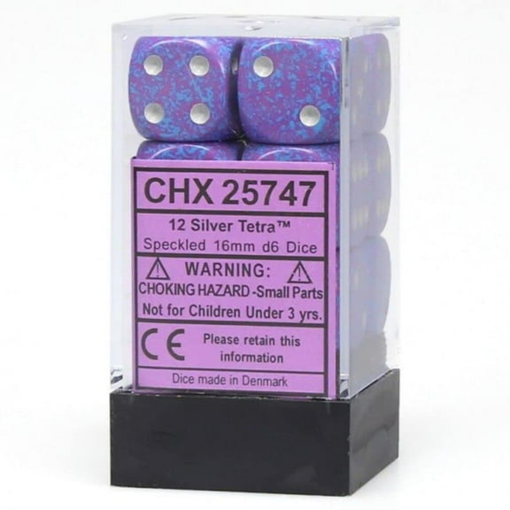 Chessex 25747 Speckled 16mm d6 Silver Tetra Dice Block