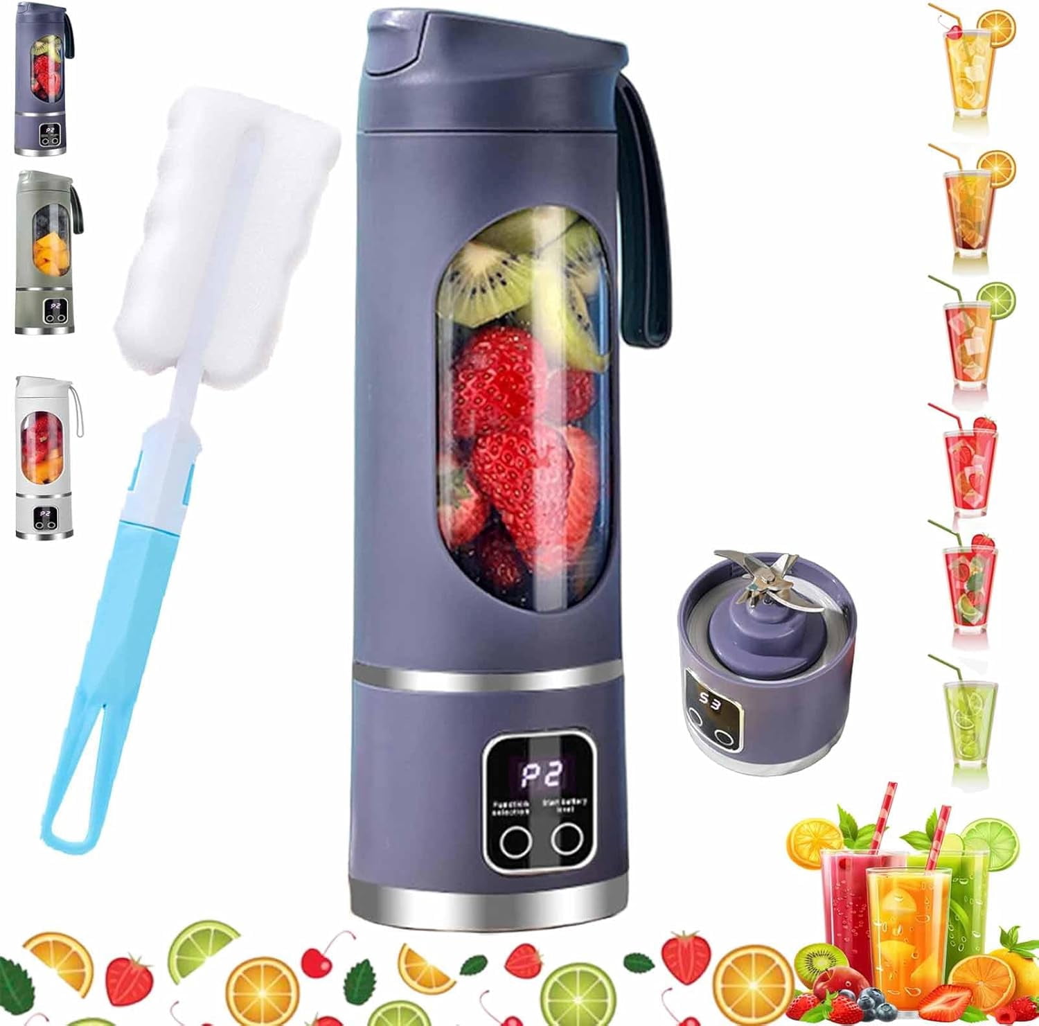Portable 16oz Wireless Juicer, Digital Blender Cup for Smoothies (7.4V)