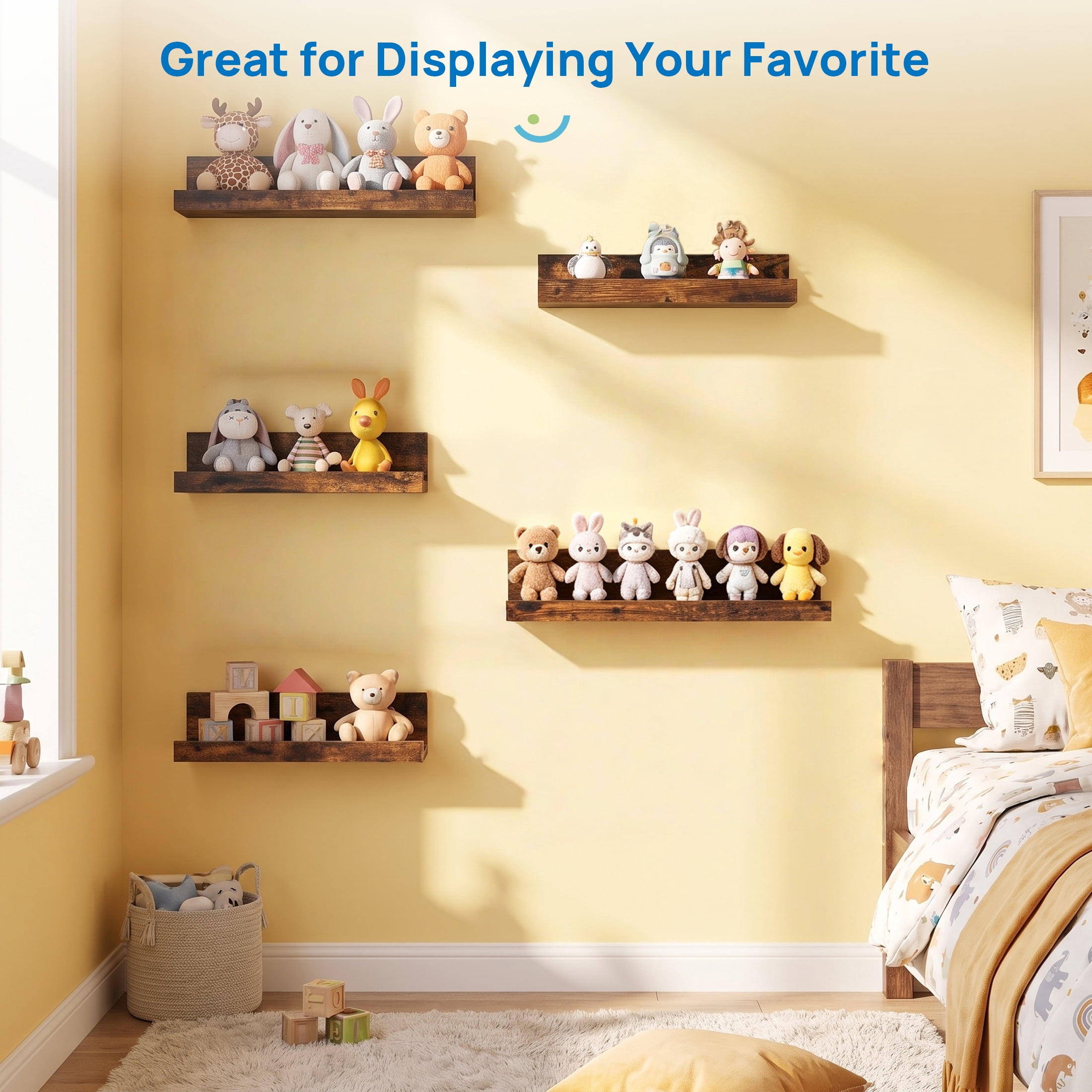 Floating Shelves, Sindcom Home Wood Shelf Wall Mounted, Set of 5, Multiple Sizes, Brown