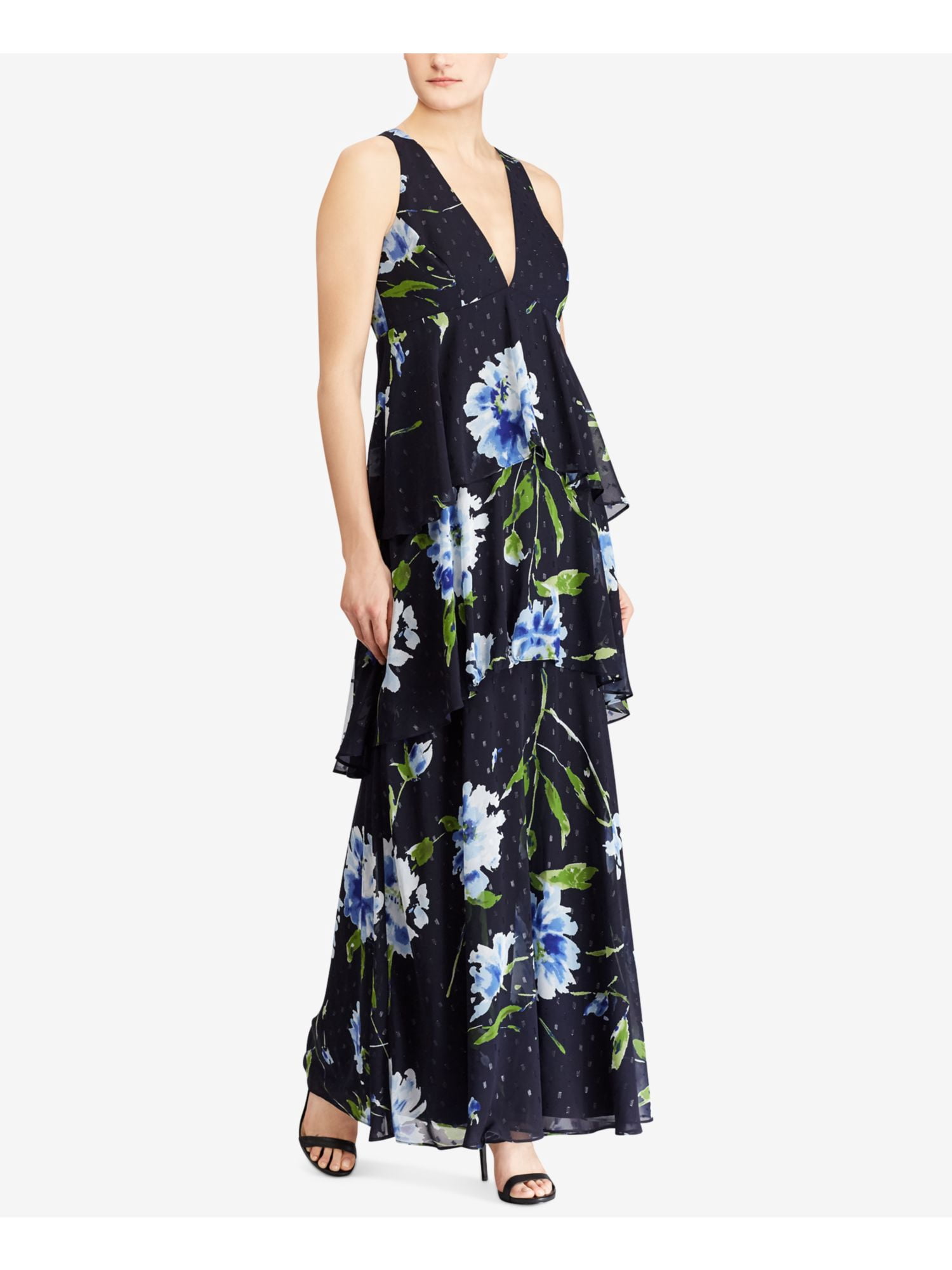 RALPH LAUREN Womens Navy Layered Sheer 