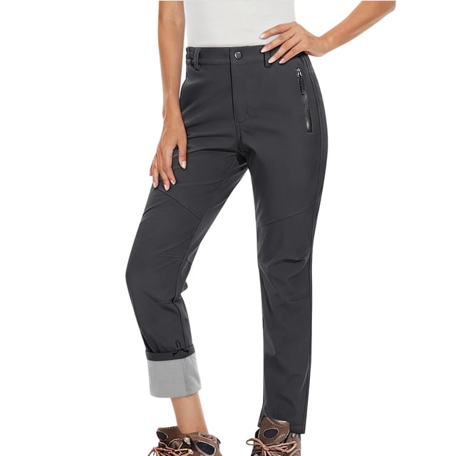 Women's Winter Fleece Lined Waterproof Ski Pants - High Rise Windproof Insulated Hiking Pants with Pockets, Softshell Ripstop Outdoor Snowboarding Pants