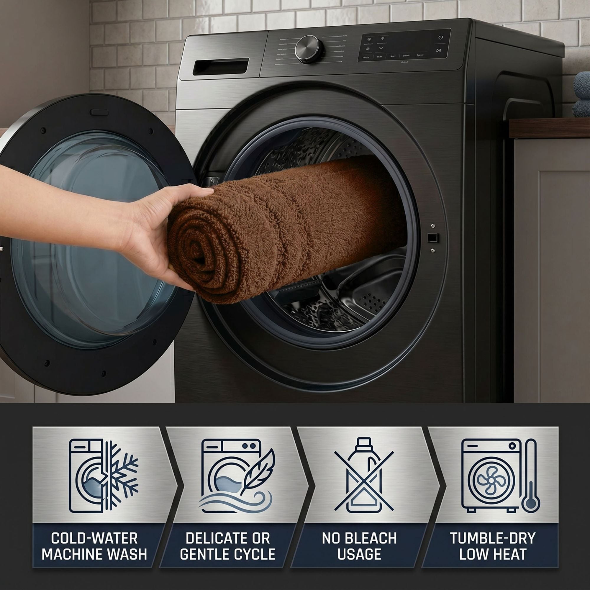 Superior Solid Bordered Cotton Washable Non-Slip Bath Rug, Runner Size, Chocolate