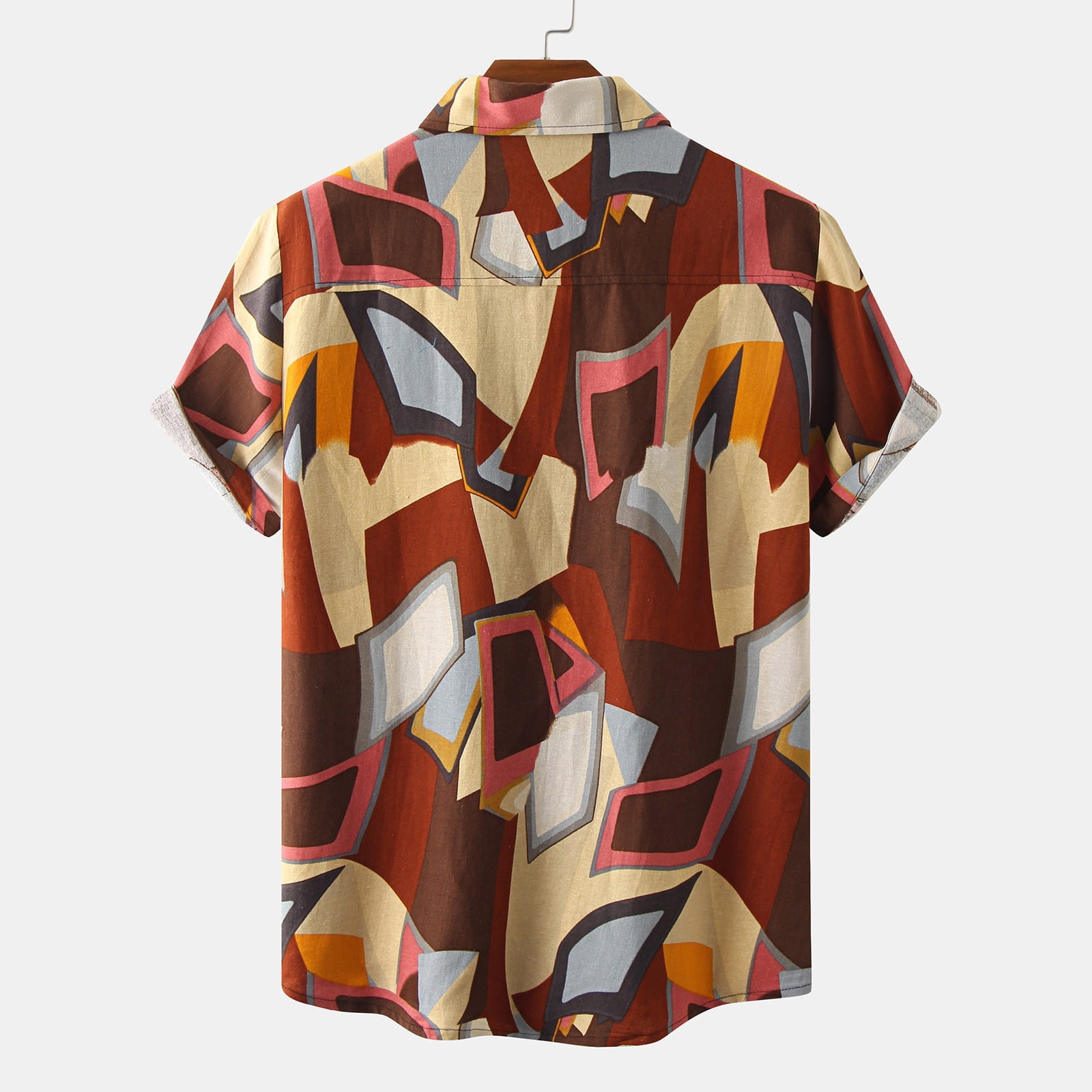 Mens multi color graffiti chest pocket short sleeve deals round hem loose shirts