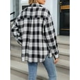thumbnail image 4 of Womens Button Down Flannel Shirts Long Sleeve Plaid Shackets Business Casual Blouse Top Black & White S, 4 of 8