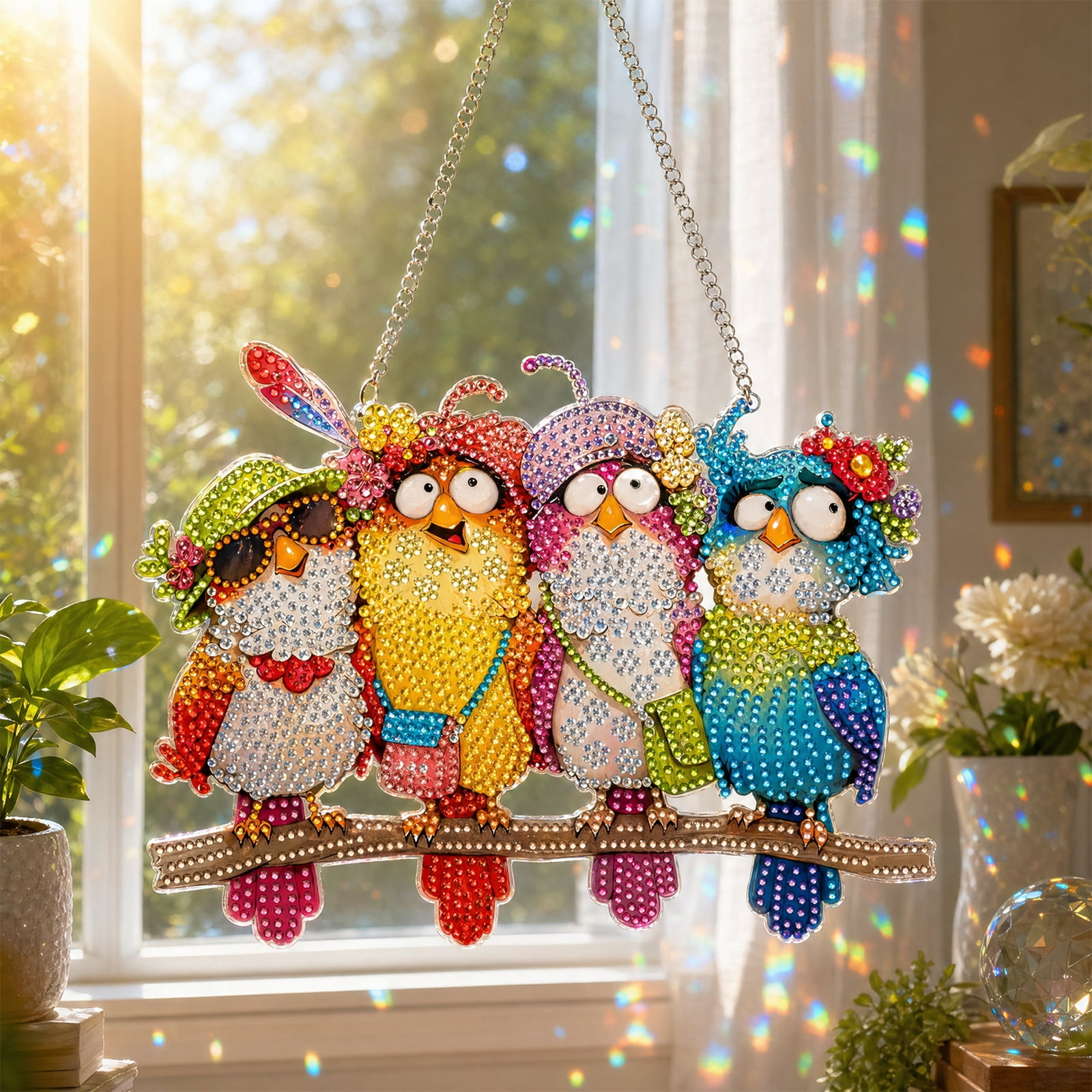 Diamond Art Hanging Kit Double Sided Bird Diamond Art Window Pendant Ornament Special Shape Rhinestone for Living Room Bedroom Office Yard