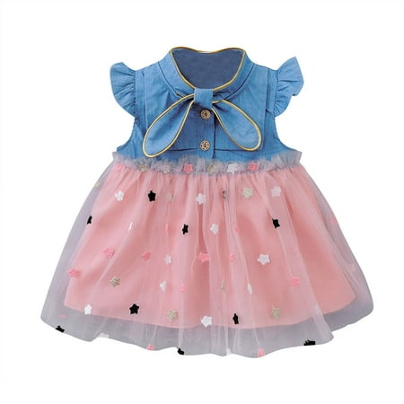 

DNDKILG Infant Baby Girl Summer Tulle Tutu Sundress Dress Star Sleeveless Dresses Pink 6M-24M 70