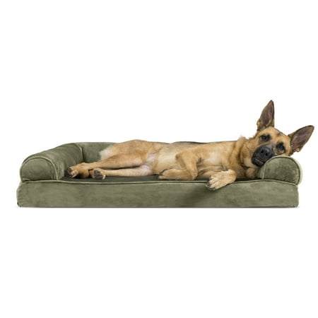 UPC: 0842229106633 | FurHaven Pet Products Faux Fur & Velvet Memory Top Sofa-Style Pet Bed for Dogs & Cats – Dark Sage Jumbo