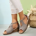 thumbnail image 4 of Platform Wedge Gladiator Sandals for Women 2025 Fashion Casual Suede Peep Open Toe High Heel Dressy Sandals, 4 of 8