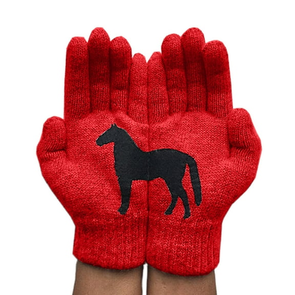 lanema Women Cute Horse Full Finger Gloves Stretchy Knit Cycling Solid Color Mittens