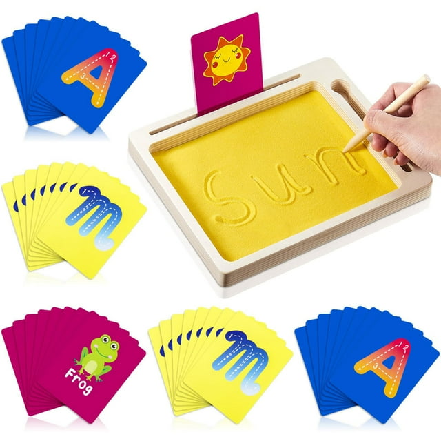 Sand Trays For Classroom Wood Montessoris Sand Tray Sand Writing Alphabet Sensory Toy | Early Education Learning Tools With 36 Cards Homeschool Numbers Writing Games For Kids
