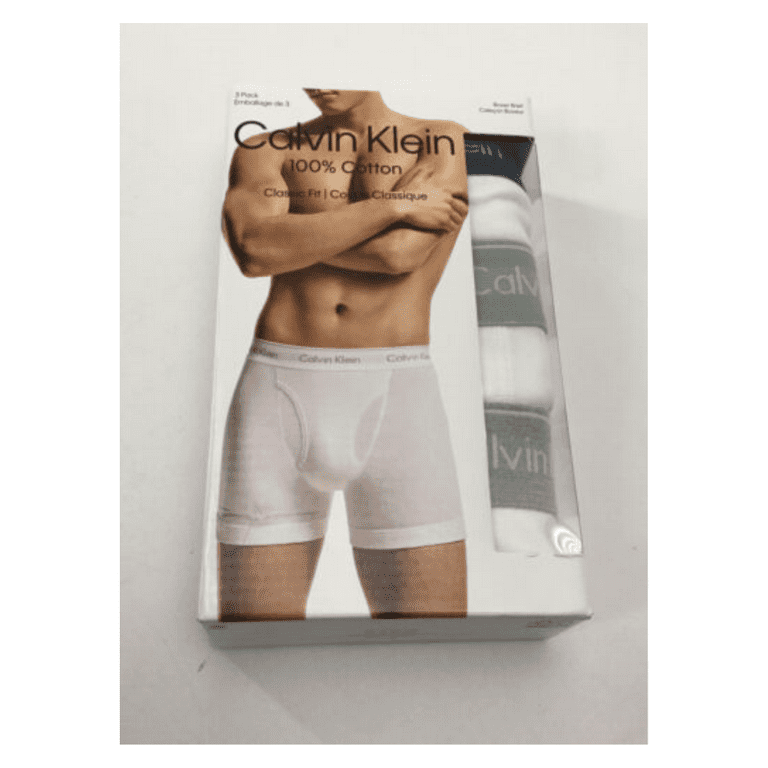 Calvin Klein Men's Cotton Classic Fit 3-Pack Boxer Brief, White, Md