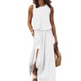 thumbnail image 2 of Women's Crew Neck Sleeveless Elastic Waist Slit Maxi Dress White S, 2 of 6