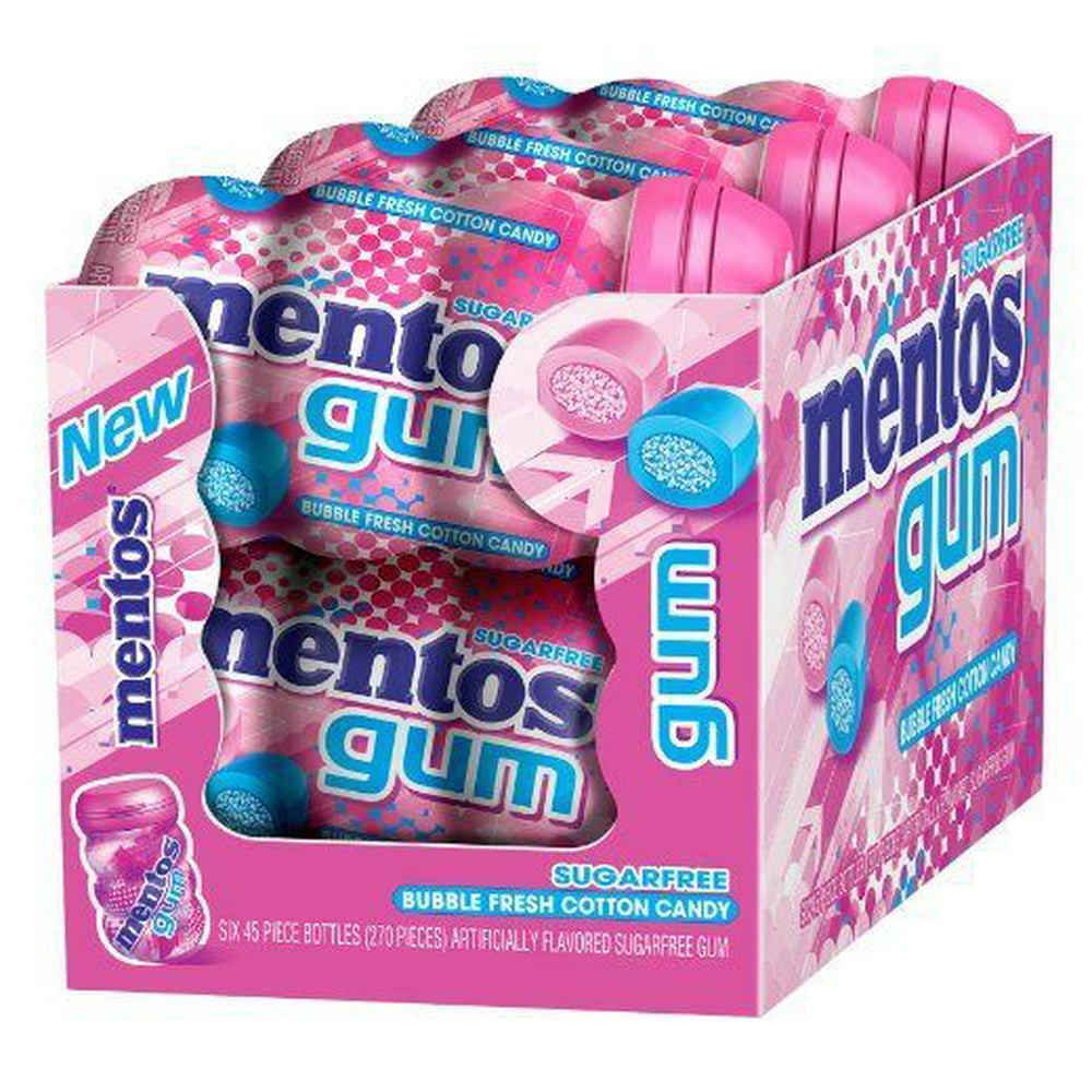 Mentos Gum, Bubble Fresh Cotton Candy, Sugar Free, 45 Pieces (Pack of 6