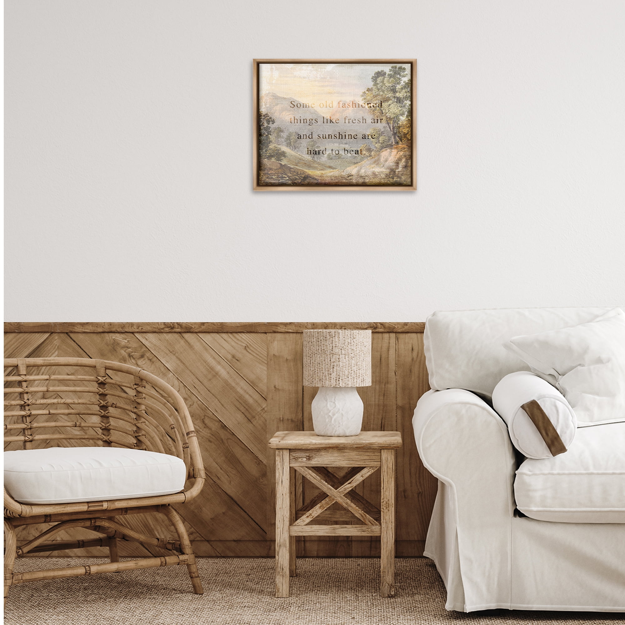 Stupell Industries Fresh Air Sentiment Landscape Landscape & Nature Painting Brown Floater Framed Canvas Art Print Wall Art, 21 x 17