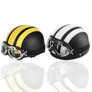 Motorcycle Motorbike Scooter Half Helmet w/ Goggles Glasses Visor Safety