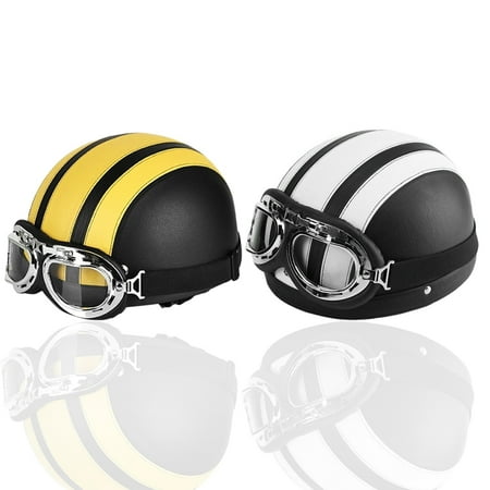 Motorcycle Motorbike Scooter Half Helmet w/ Goggles Glasses Visor Safety