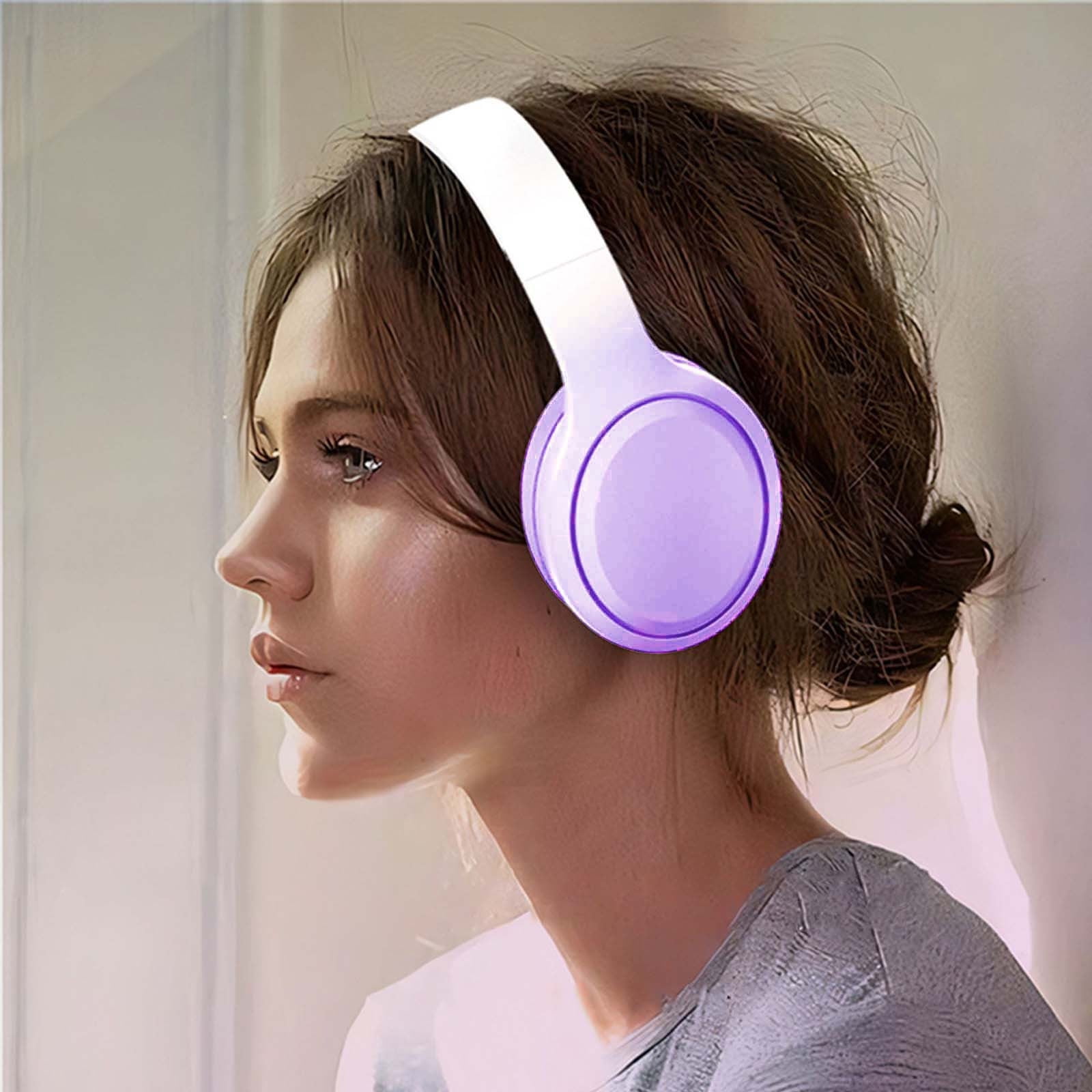 Bluetooth Headphones Over Ear, 80H Playtime Headphones Wireless with Mic, Bluetooth Headphones with 3 EQ Modes, HiFi Stereo Foldable Wireless Headphones for Phone PC Travel Workout,Purple