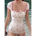 thumbnail image 3 of Women One-Piece Swimsuits Tummy Control Bathing Suit Short Sleeve Backless Cherry Print Bikini Sets Summer Sweetheart Neck Tie Beachwear Swimming Swimwear, 3 of 10