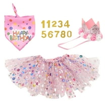 Voiceine 1 Set of Dog Birthday Bandana with Hat and Dress Puppy Birthday Party Supplies Tutu Skirt Outfit for Small Dogs