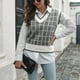 thumbnail image 2 of Chaleco De Suéter Para Mujer Chaleco De Suéter Para Mujer Cuello En V Jersey De Punto A Cuadros Suéter Sin Mangas Para Citas Trabajo Compras Negro M ANGGREK Negro M, 2 of 7
