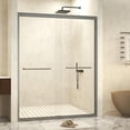 thumbnail image 5 of Topcobe 56-60" W X 72" H Tempered Glass Double Sliding Shower Door, Aluminum Frame, Stainless Steel Handle, Glass Shower Door, Walk In Shower Kit, Bathroom Glass Door, Gun Ash, 5 of 17