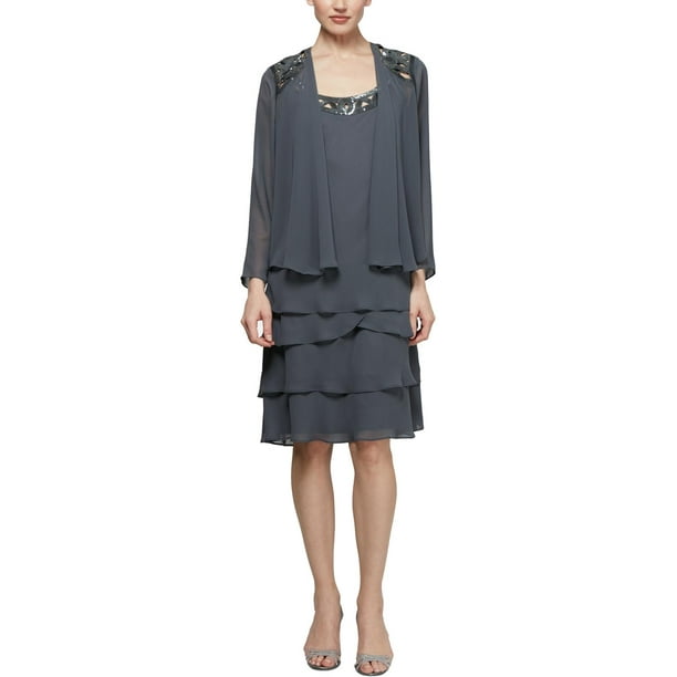 SL Fashions - SL Fashions Womens Chiffon Sequined Dress With Jacket ...
