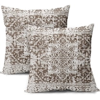 Brown Gray Ethnic Boho Throw Pillow Covers 18X18 Inch Set of 2 Bohemian Carpet Pattern Vintage Pillow Cases Grey Floral Pillow Cover Farmhouse Home Decor for Sofa Couch Porch Outdoor