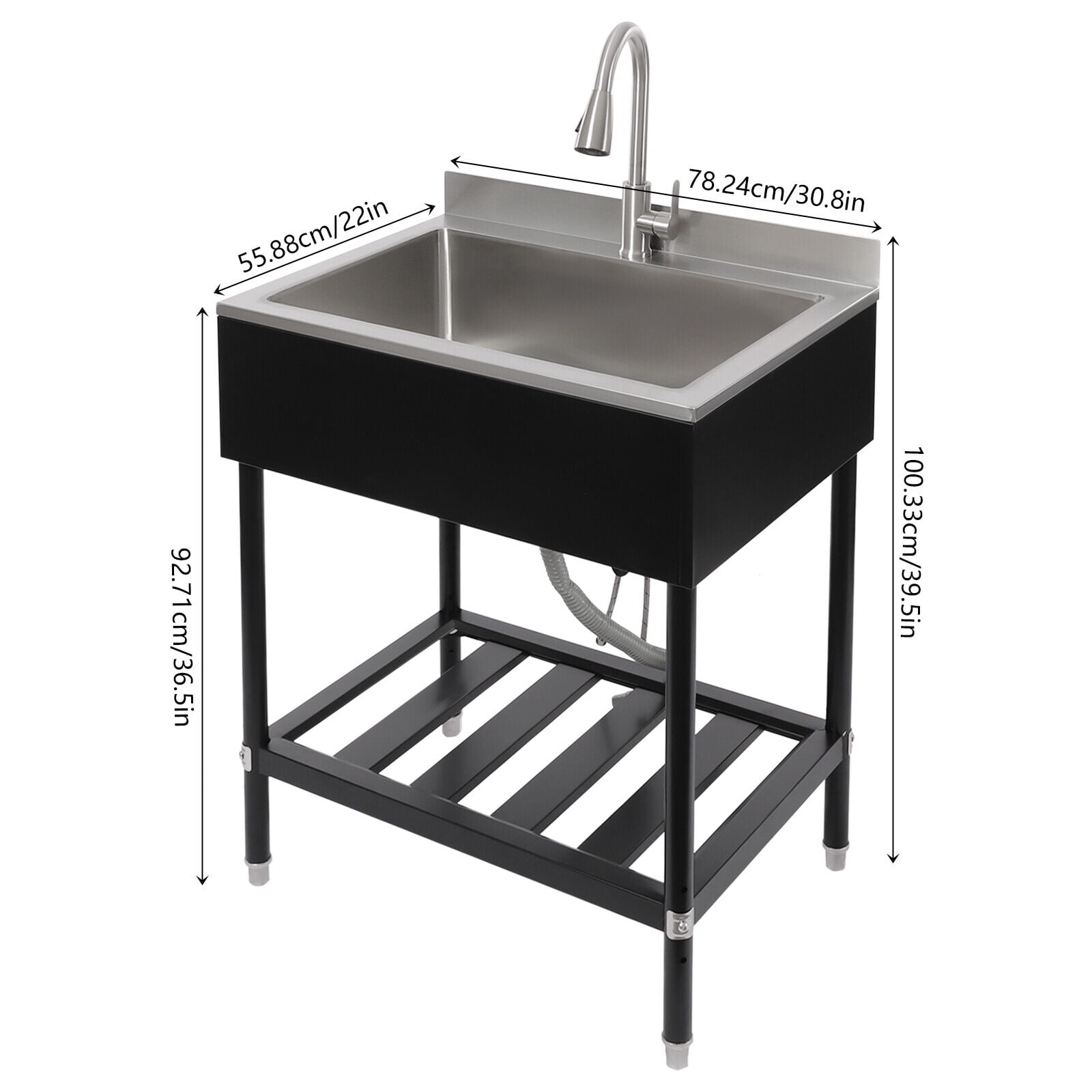 Sink Stainless Steel Sink Free Standing Single Bowl Kitchen Sink 30.8*22*39.5in