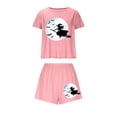 thumbnail image 3 of Feancey Lounge 2 Piece Sets for Women Halloween Pajama Shorts Set Vintage Witch Print Tshirts and Short Pants Two Piece Sleepwear Pink L, 3 of 7