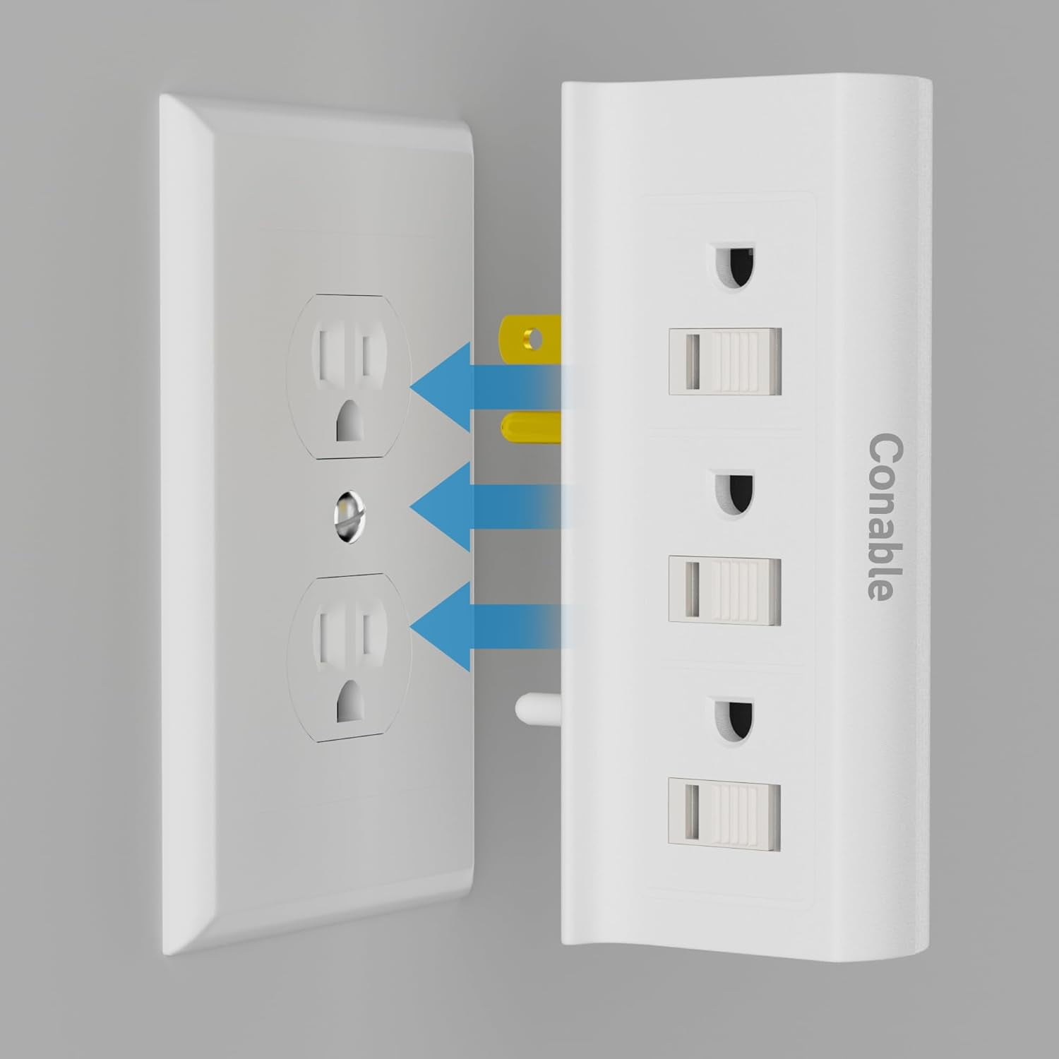 HRTGFD-6 Outlets Splitter 2-Pack, 6-Outlet with Sliding Safety Covers, Grounded Side Access Outlet Extender Wall Tap, 3-Prong, Multiple Plug, Vertical Power Strip, White Adapter, 125V 15A 1875W, 2 Pa