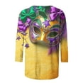 thumbnail image 4 of YUGYXL Fashion Mardi Gras 3/4 Sleeve Shirts for Women Casual Plus Size Party Mask Print Loose Comfy Tshirts Summer Crew Neck Tunic Fit Clothes Theme Party Carnival Tees, 4 of 5