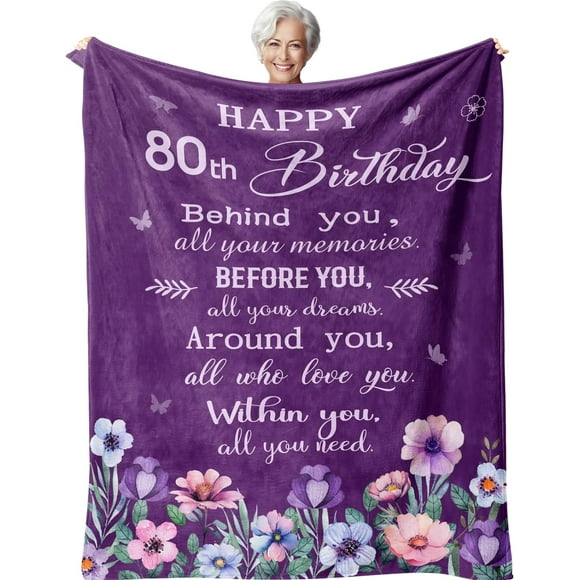 LHSHID 80th Birthday Gifts for Women Best 80th Birthday Gifts Happy 80 Year Old Birthday Gifts for Women Unique Gifts for 80 Year Old Woman Birthday 80th Birthday Decorations Blanket 60"x80"