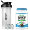 Orgain Organic Plant Based Protein & Greens Powder, Creamy Chocolate Fudge (1.94 LB) w/ BlenderBottle Classic V2 45-Ounce Shaker Bottle for Protein Shakes, Clear/Black and Bonus Nutrition Basics Whisk
