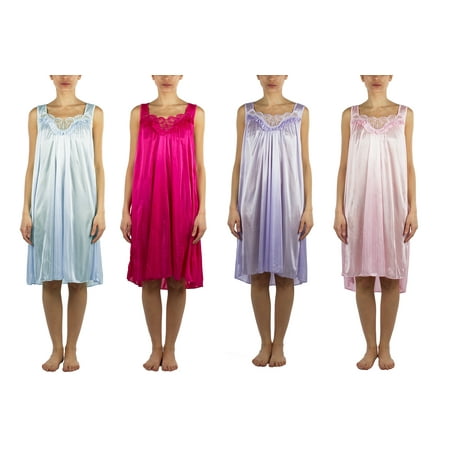 

4 Pack of Silky Lace Accent Sheer Nightgowns - Medium to 4X Available (9006) (3X Pack B)
