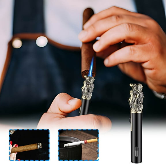 Windproof Refillable Butane Torch Lighter with Adjustable Flame, Transparent Fuel Window, Security Lock, Portable for Outdoor Camping Hiking Adventures, Alloy ABS Durable Scratch-Resistant