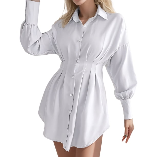 Falda camisera asimétrica con manga informal para mujer: vestido ligero para todas las estaciones, versátil para la oficina o una fiesta, estilo informal y moderno.