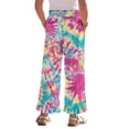 thumbnail image 2 of COEQINE Girls Wide Leg Long Pants with Ruffle Straight Leg High Waisted Summer Trousers Stylish Outfits Flowy Playwear for 5-6 Years Kids, Pink Yellow Teal Tie-dye, 2 of 8