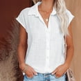 thumbnail image 4 of Blouses for Women Short Sleeve Shirts, Askfv V Neck Solid Color Blouse Button Down Casual Tops, 4 of 4