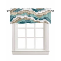 Ombre Geometric Linen Curtain Valance for Bedroom/Bathroom/Kitchen/Office/Living/Dining Room Window,Turquoise Brown White Nautical Sea Waves Rod Pocket Topper Decorative Cafe Drapes Panel 42"x12"