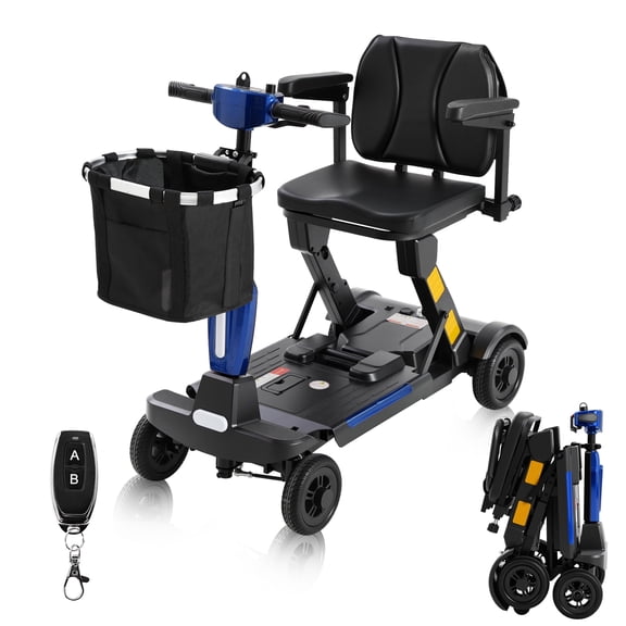 15 Miles Long Range 4 Wheels Mobility Scooter for Adults&Seniors-Lightweight Fully Automatic Folding Scooter, 46lbs with 350W Powered Electric Wheelchair,Lithium Battery, Airline-Approved,Blue
