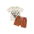 thumbnail image 1 of Trajes Para NiñOs Camisetas De Manga Corta Con Estampado De Cabeza De Vaca Y Letras + Pantalones Cortos XBTCLXEBCO Beige;2-3 Años, 1 of 6