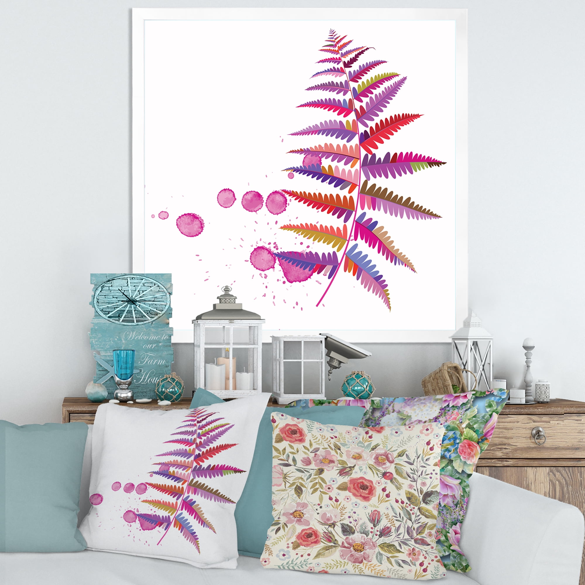 Designart 'Purple Fern With Purple Splash' Farmhouse Framed Art Print