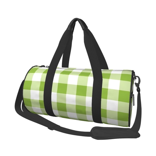 Balery White Green Plaid Bolsa de Gimnasio para Mujeres y Hombres, Bolsa de Viaje Impermeable, Bolsa de Fin de Semana con Compartimento para Zapatos y Bolsillo Húmedo