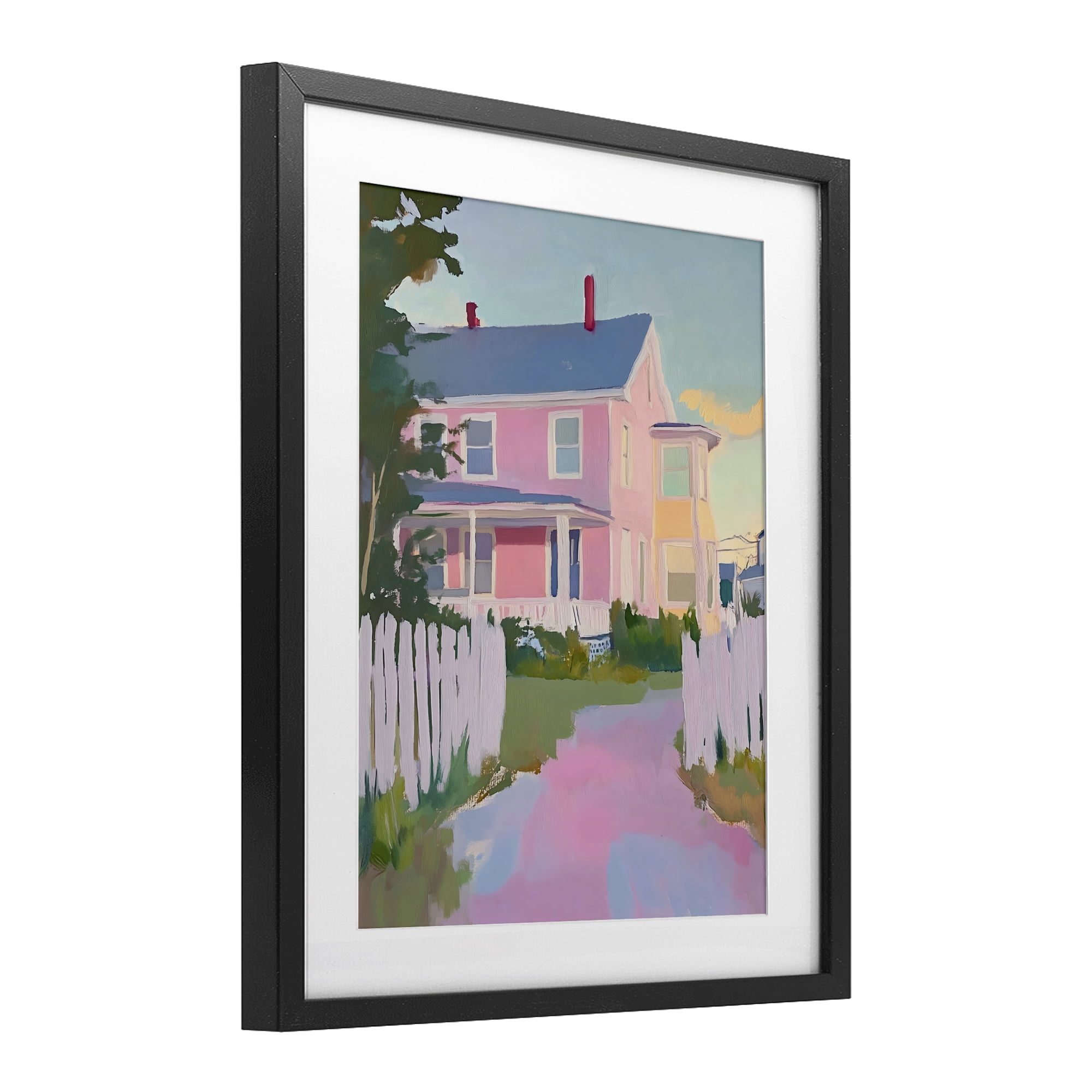 Stupell Industries Pastel Pink House with Fence Black Framed Print Under Glass, design by The Prints Vibe