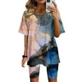 thumbnail image 1 of Ensembles Deux Pièces pour Femmes Mode Blouse Col en V Manches Courtes Hauts Shorts Ensemble Décontracté Ensembles Deux Pièces pour Femmes en Liquidation, 1 of 4