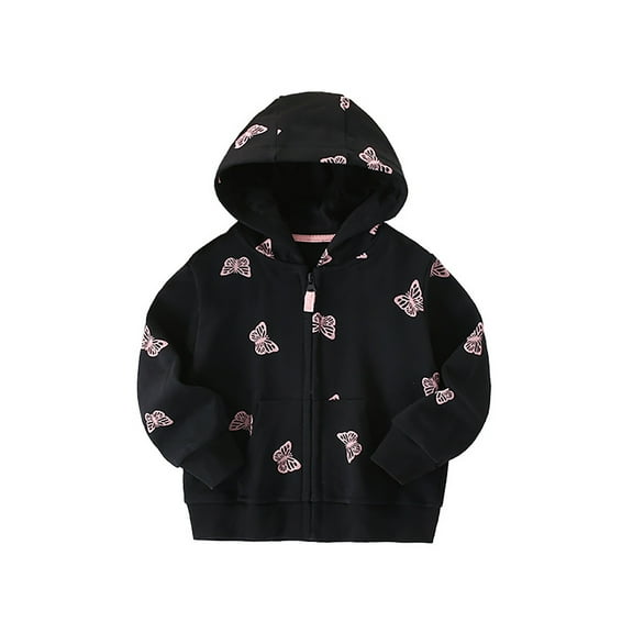 Lkhaha Essentials Girls Toddlers Jacket Y2K Butterfly Print Long Sleeve Zipper Hoodie Sweatshirt With Pocket Trendy Clothes Size 2-3 Years