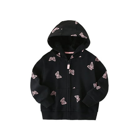 

ERFCXS Toddler Baby Flannel Jacket Kids Girls Autumn Winter Butterfly Cartoon Printed Hooded Zipper Cardigan Hoodie Children s Clothing Newborn Winter Clothes Winter Warm Cardigan Black 1-2 Years