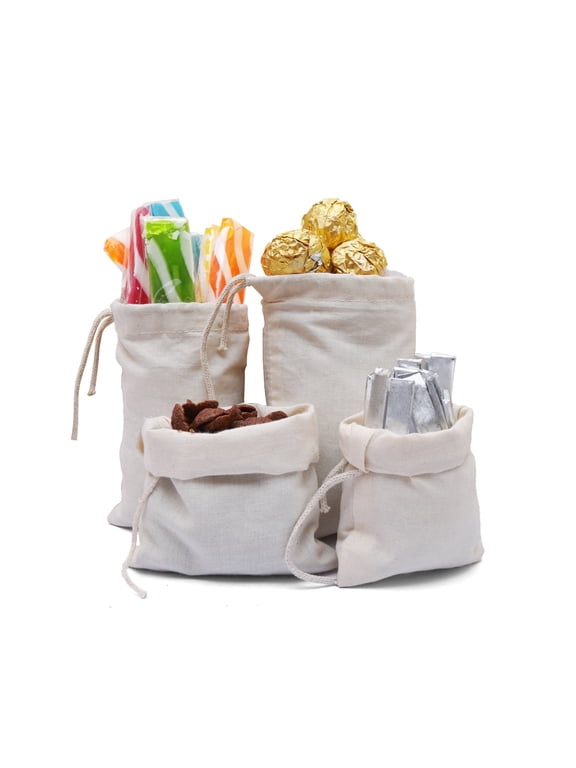 3x5 Inches Reusable Eco-Friendly Cotton Single Drawstring Bags Natural Color
